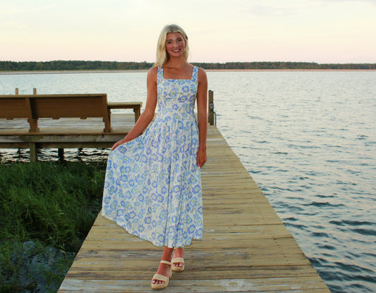 Tilly Blue Floral Midi Dress