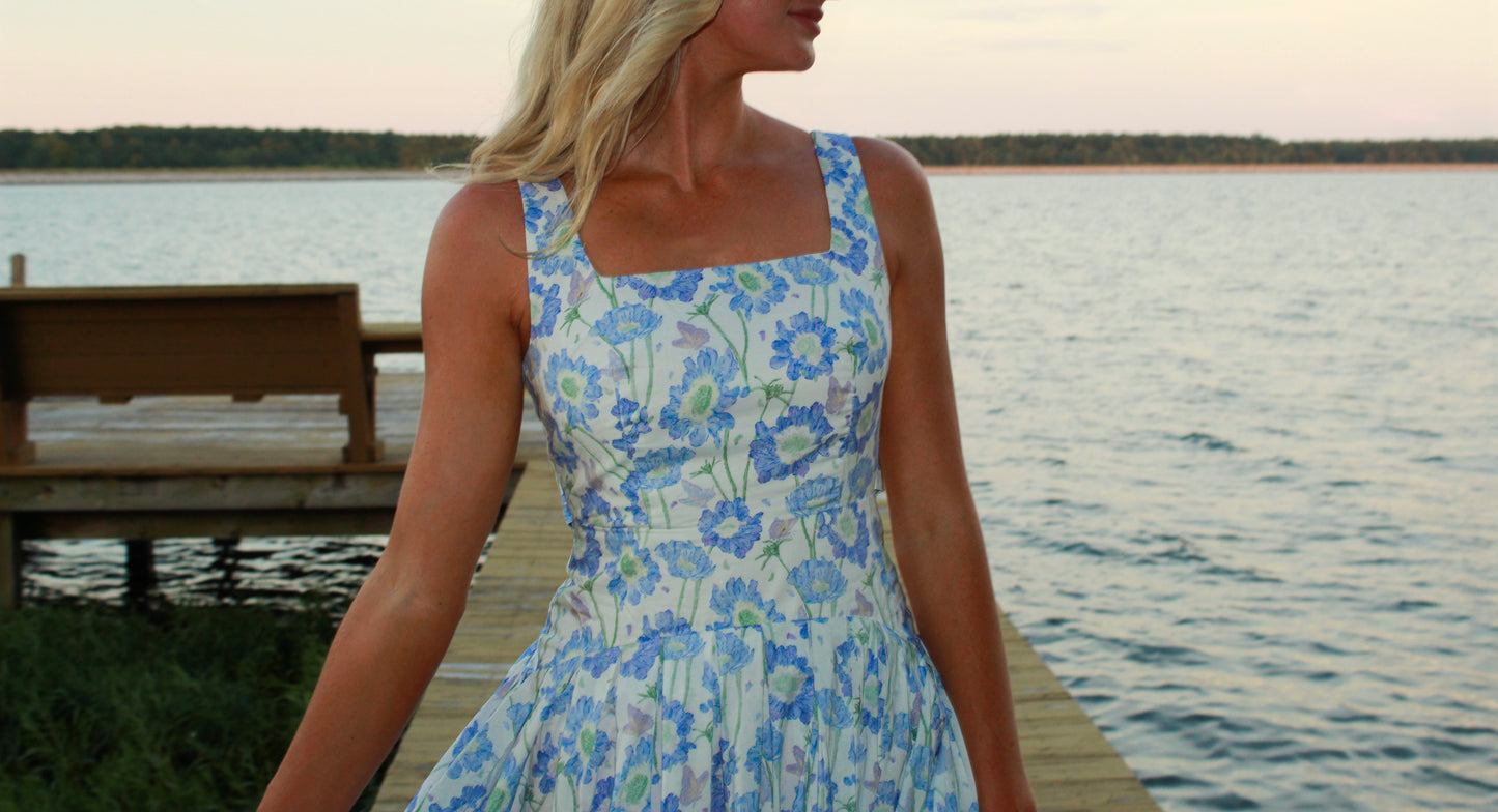Tilly Blue Floral Midi Dress
