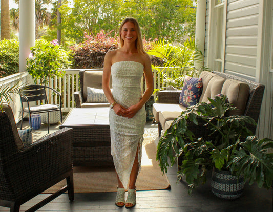 Kenzie Strapless Eyelet Midi Dress