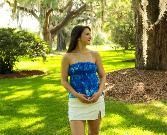 Kira Blue Floral Tube Top