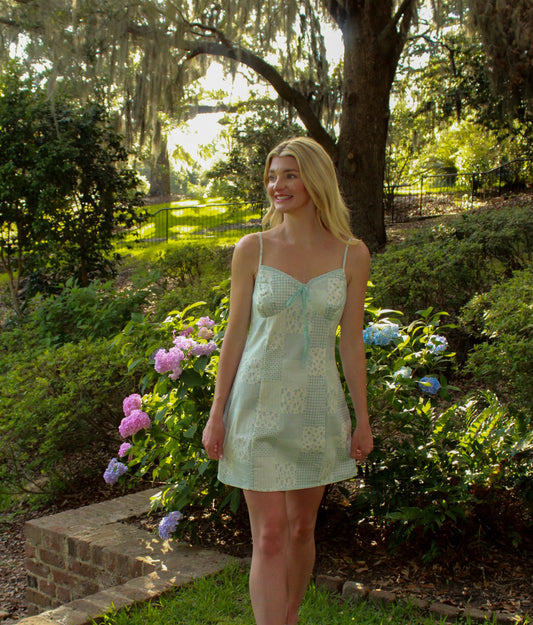 Seabrook Blue Floral Patchwork Mini Dress