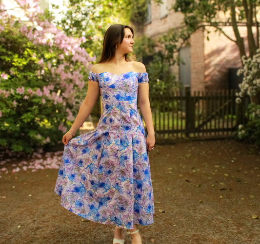 Blue Over You Off Shoulder Midi Dress