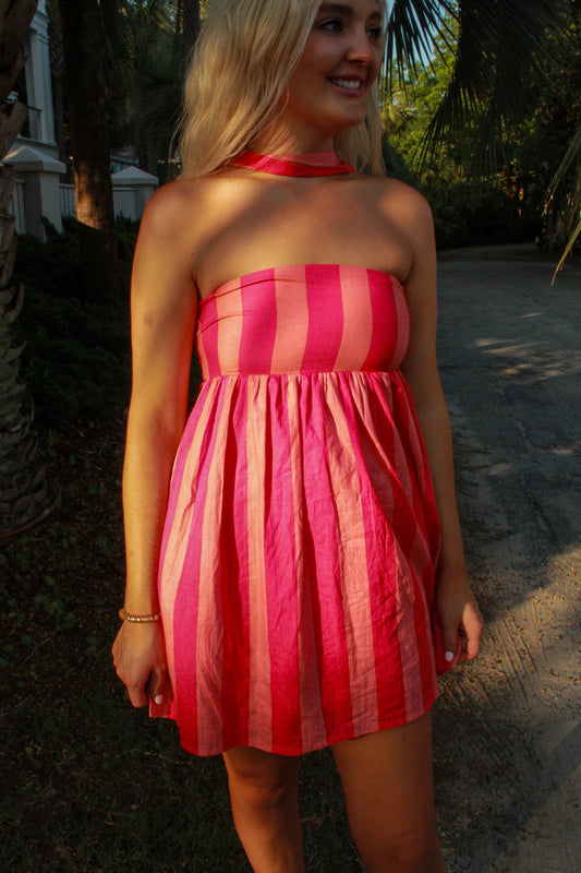 Summer Girl Stripe Scarf Mini Dress