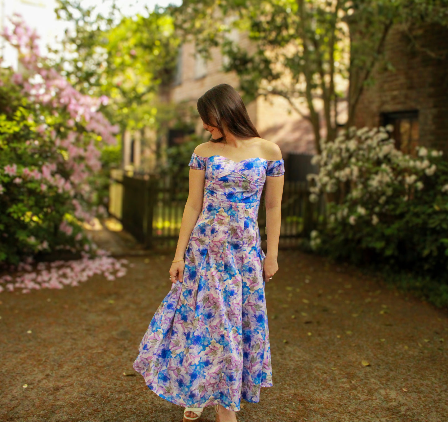 Blue Over You Off Shoulder Midi Dress