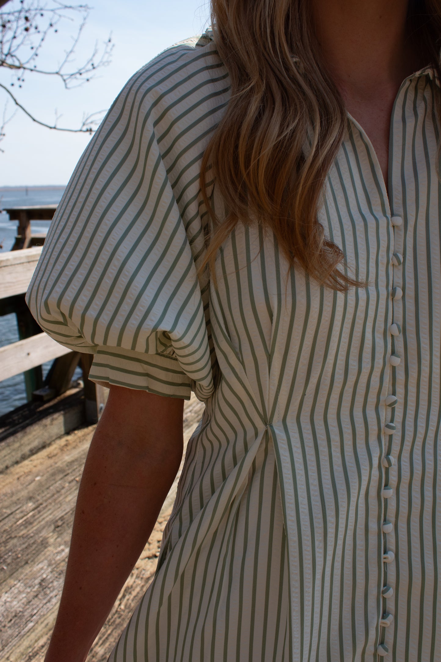 Augusta Green and White Stripe Midi Dress