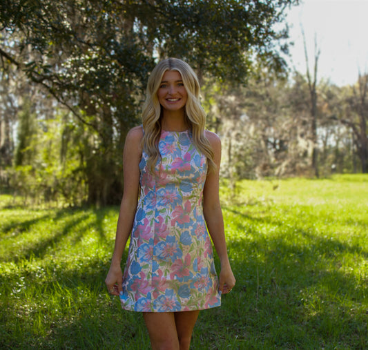 Jackie Pink and Blue Floral Mini Dress