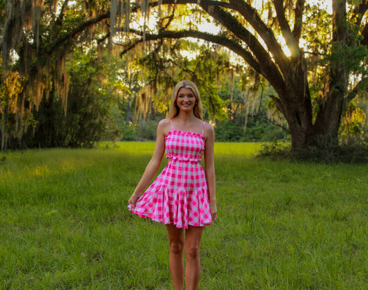 Pink Gingham Smocked Dress