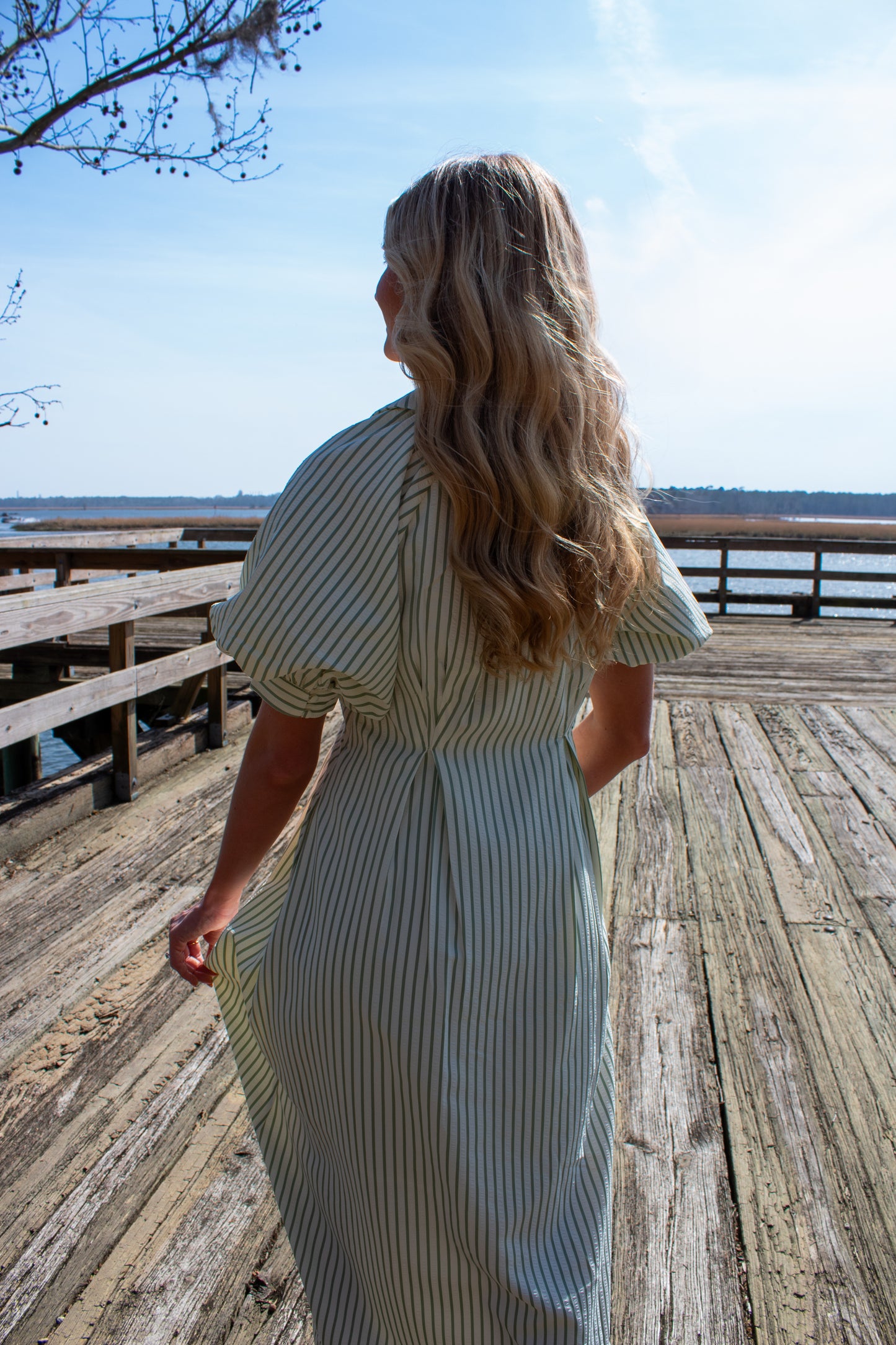 Augusta Green and White Stripe Midi Dress