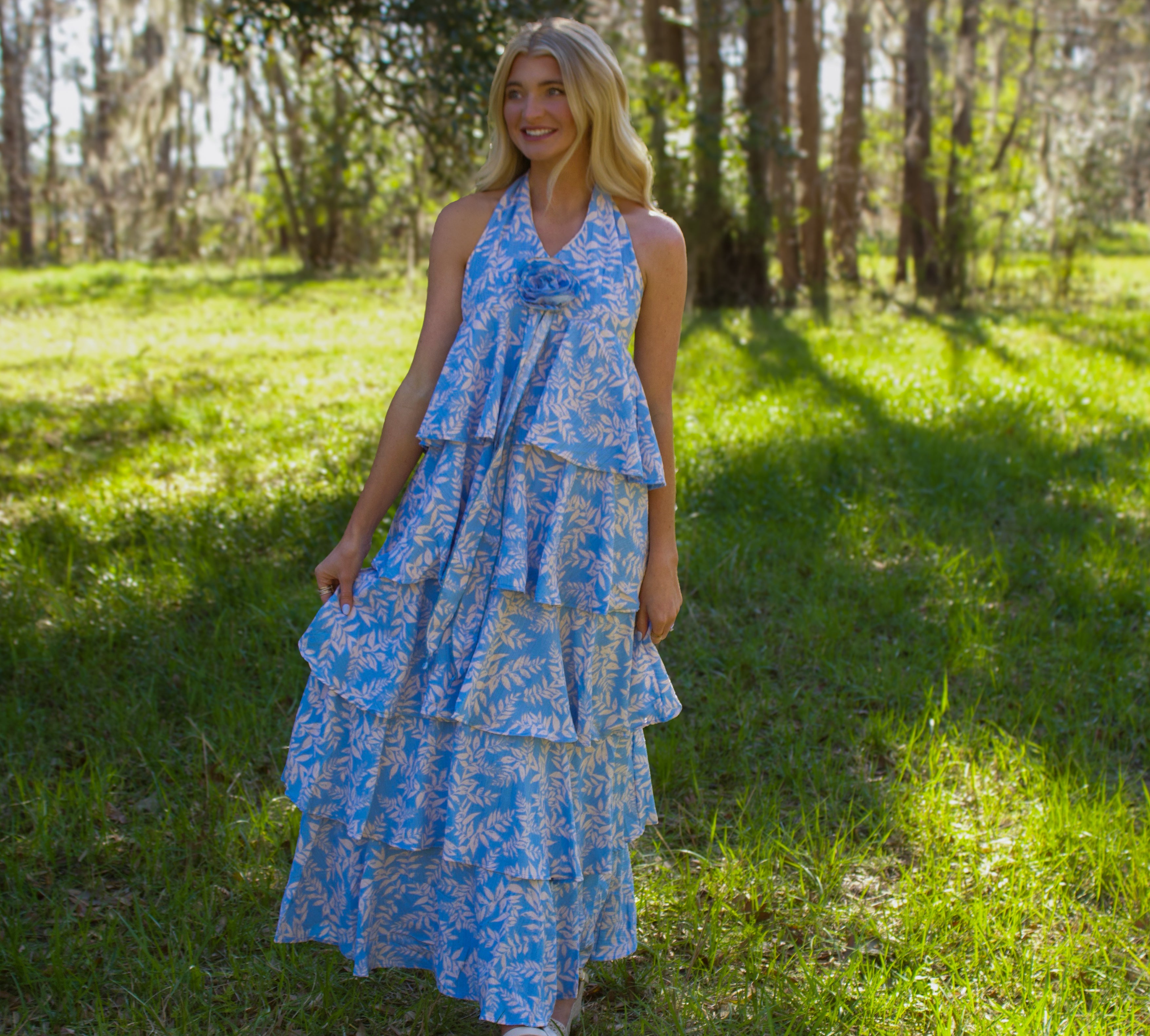 Kai Halter Neck Tiered Maxi Dress Darling Blue Boutique Kai Halter Neck Tiered Maxi Dress Darling Blue Boutique