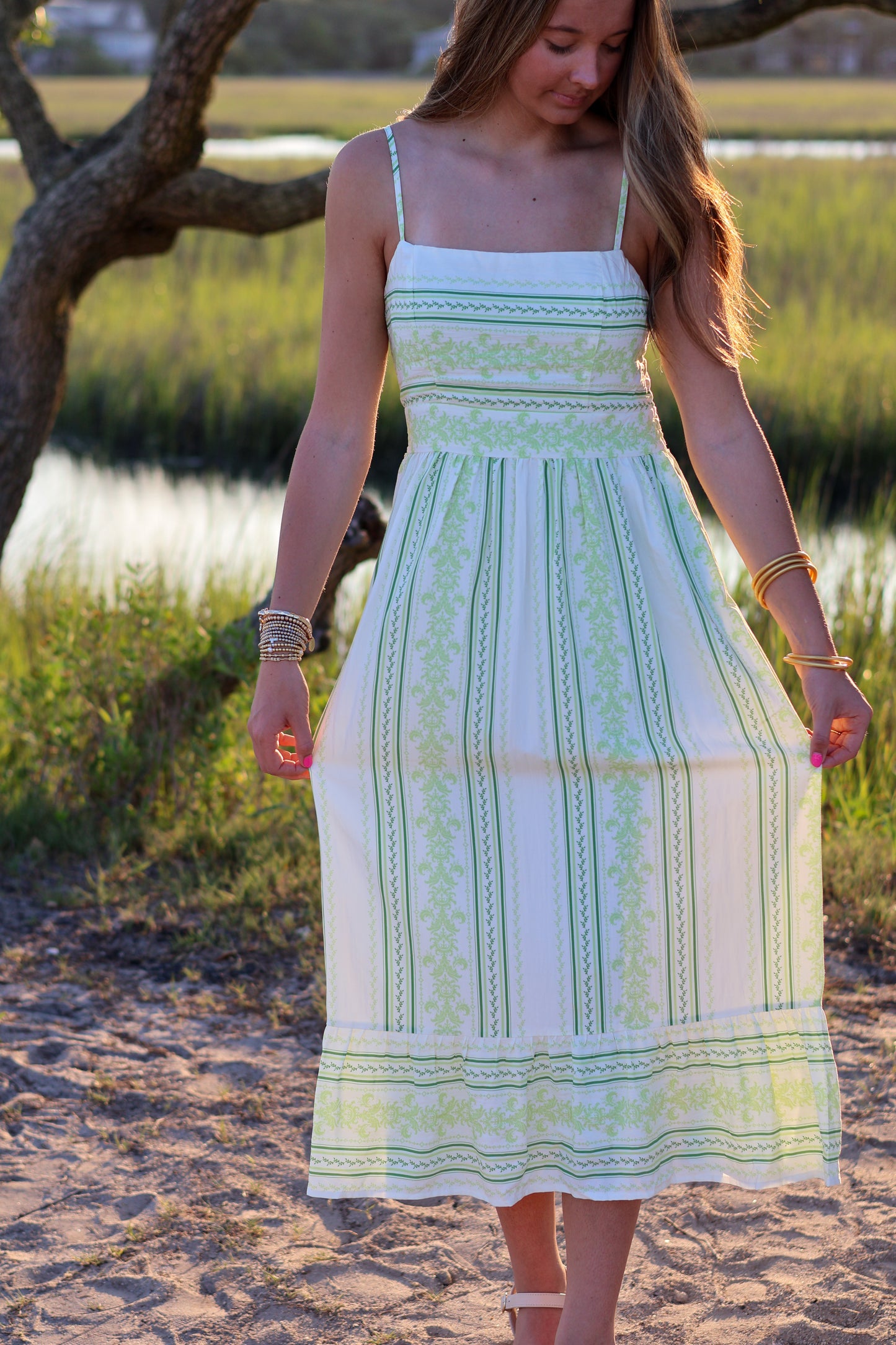 Ellie Striped Smocked Midi Dress