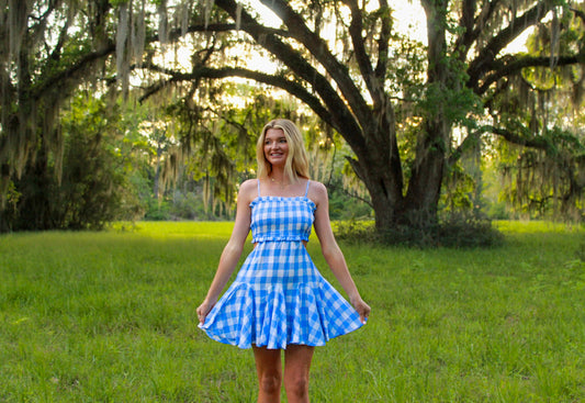 Blue Gingham Smocked Dress