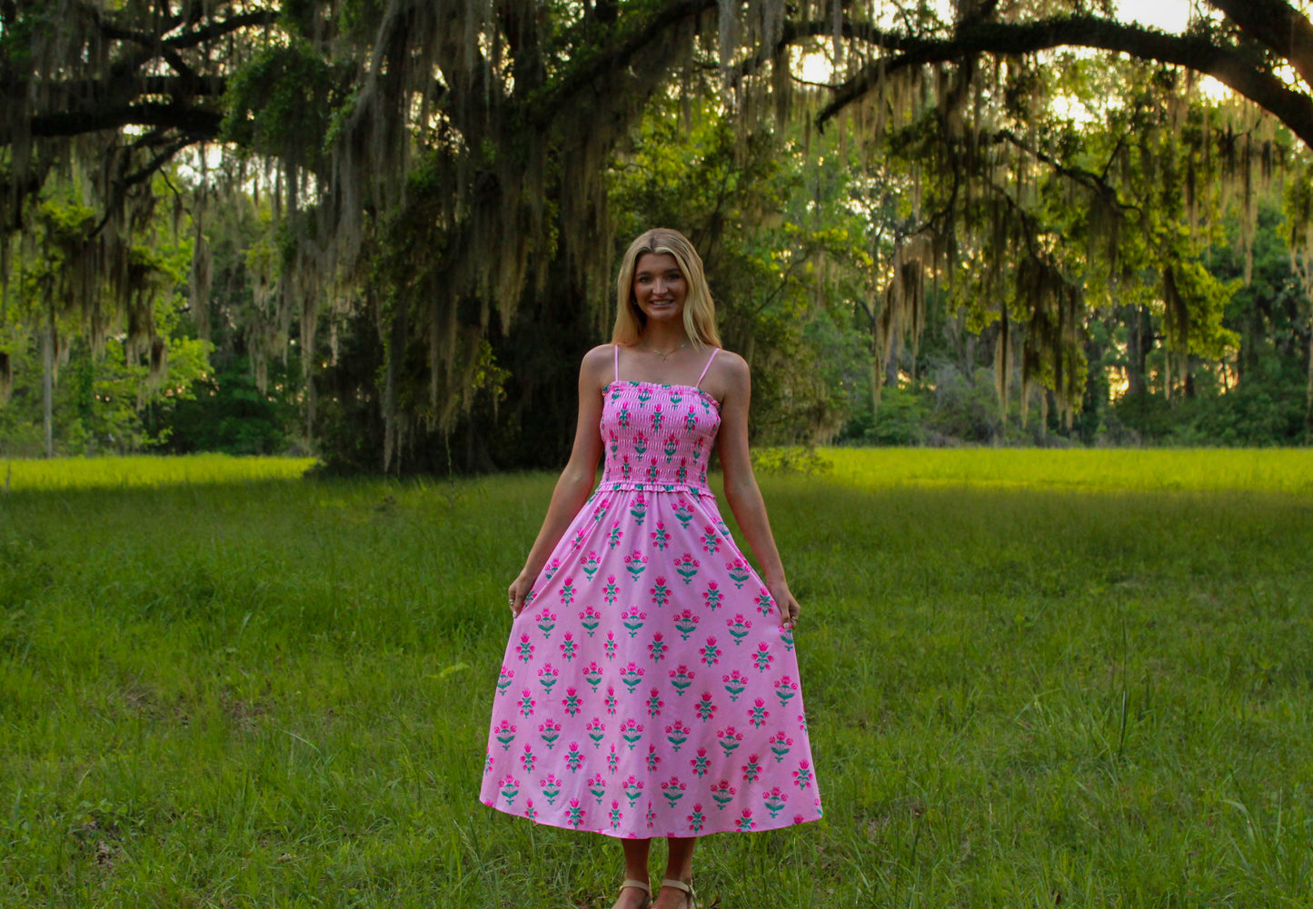 Beaufort Midi Smocking Dress- Pink