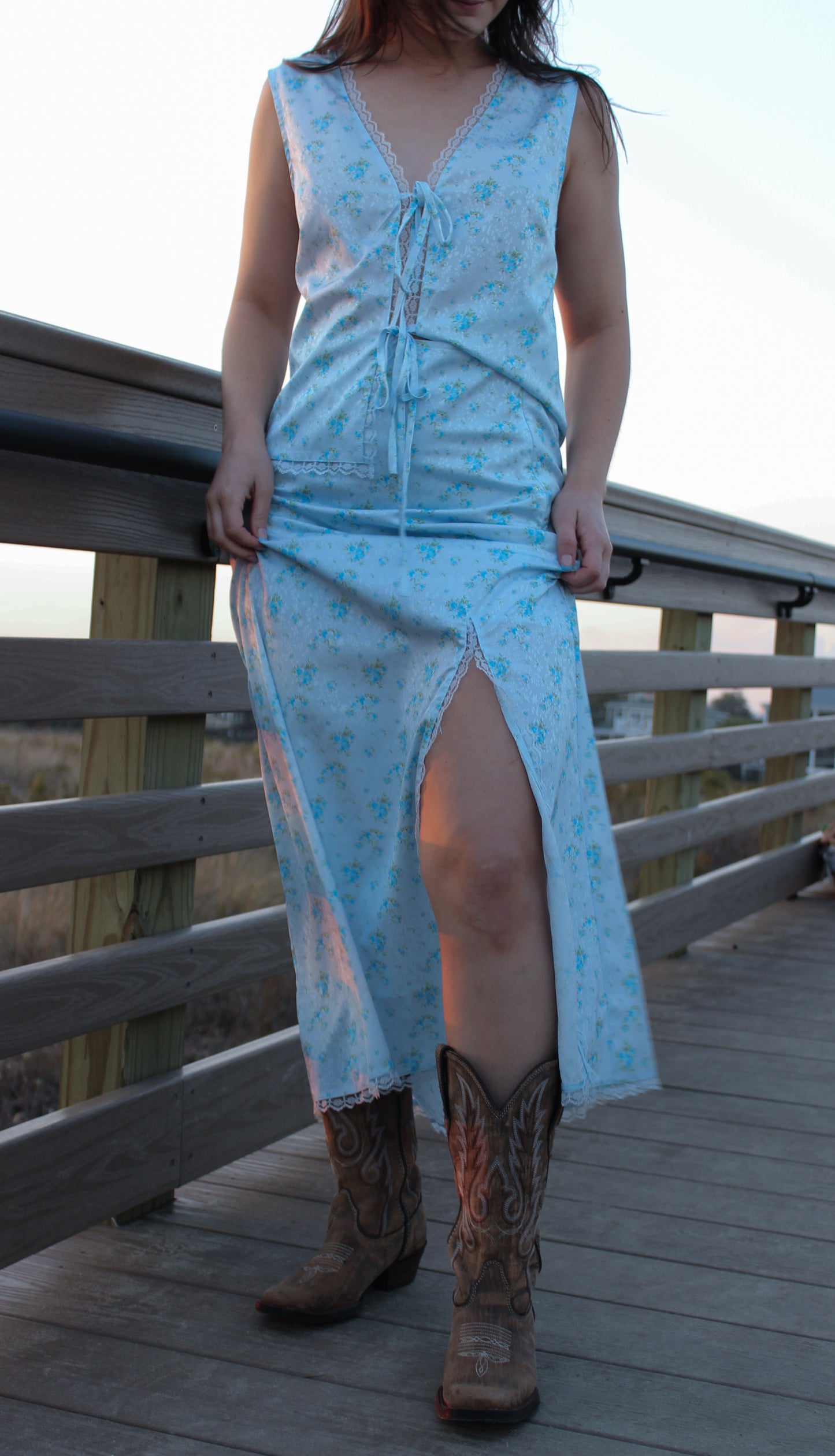 Sweet Caroline Blue Satin Lace- SKIRT