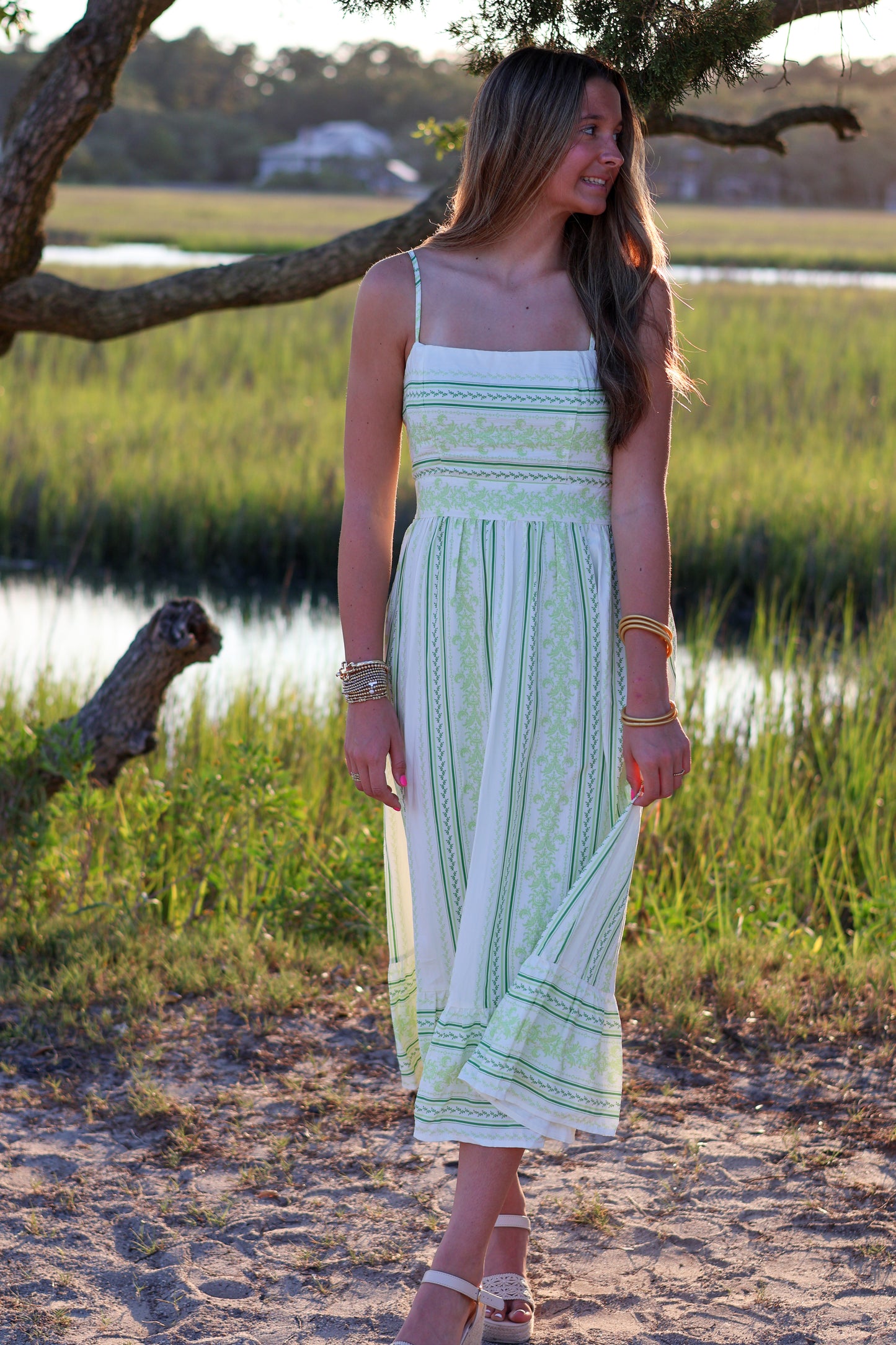 Ellie Striped Smocked Midi Dress
