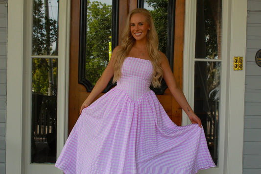 Mallory Pink Gingham Midi Dress