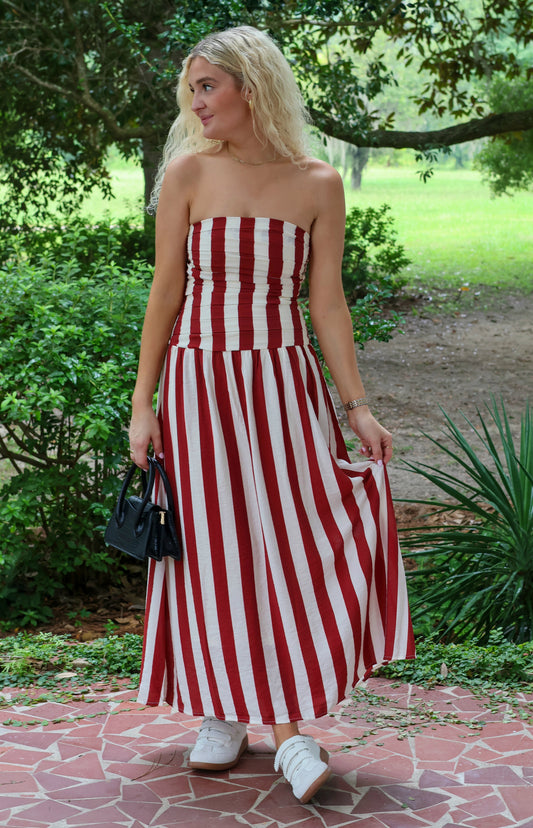 Maddie Red and White Striped Dress