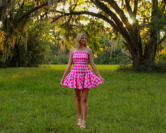 Pink Gingham Smocked Dress
