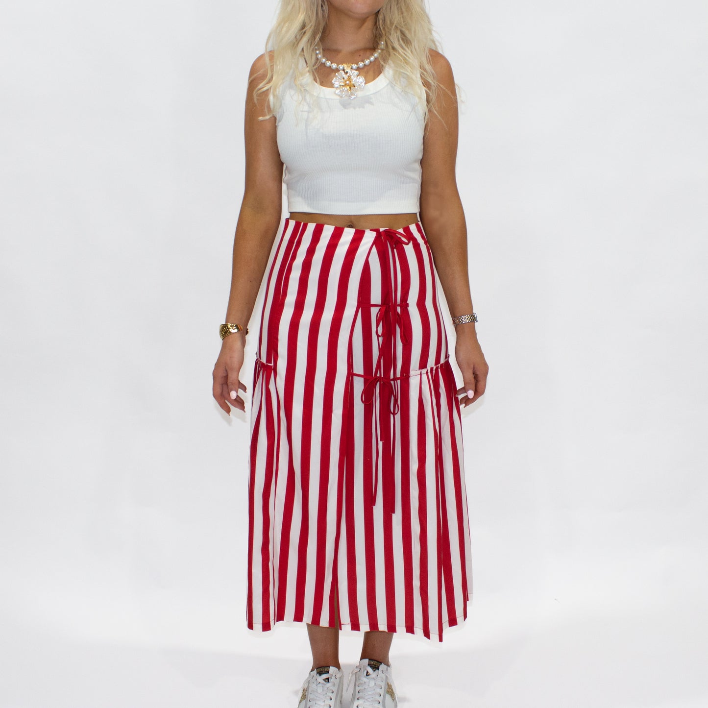 Sydney Red and White Striped Skirt