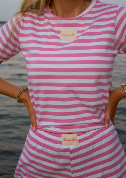 Sunset Spritz Classic Tee- Pink & White Stripe