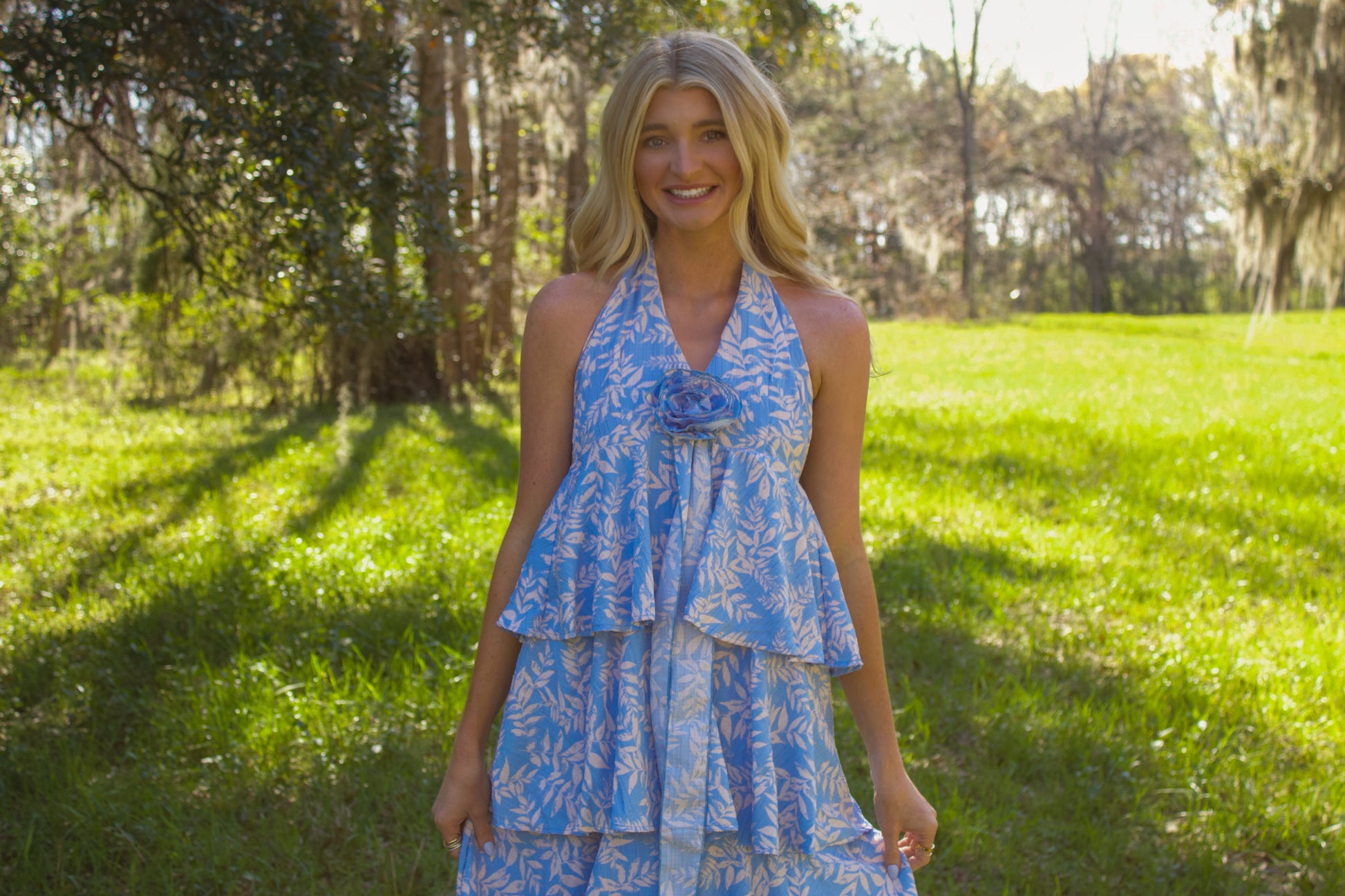Kai Halter Neck Tiered Maxi Dress Darling Blue Boutique Kai Halter Neck Tiered Maxi Dress Darling Blue Boutique