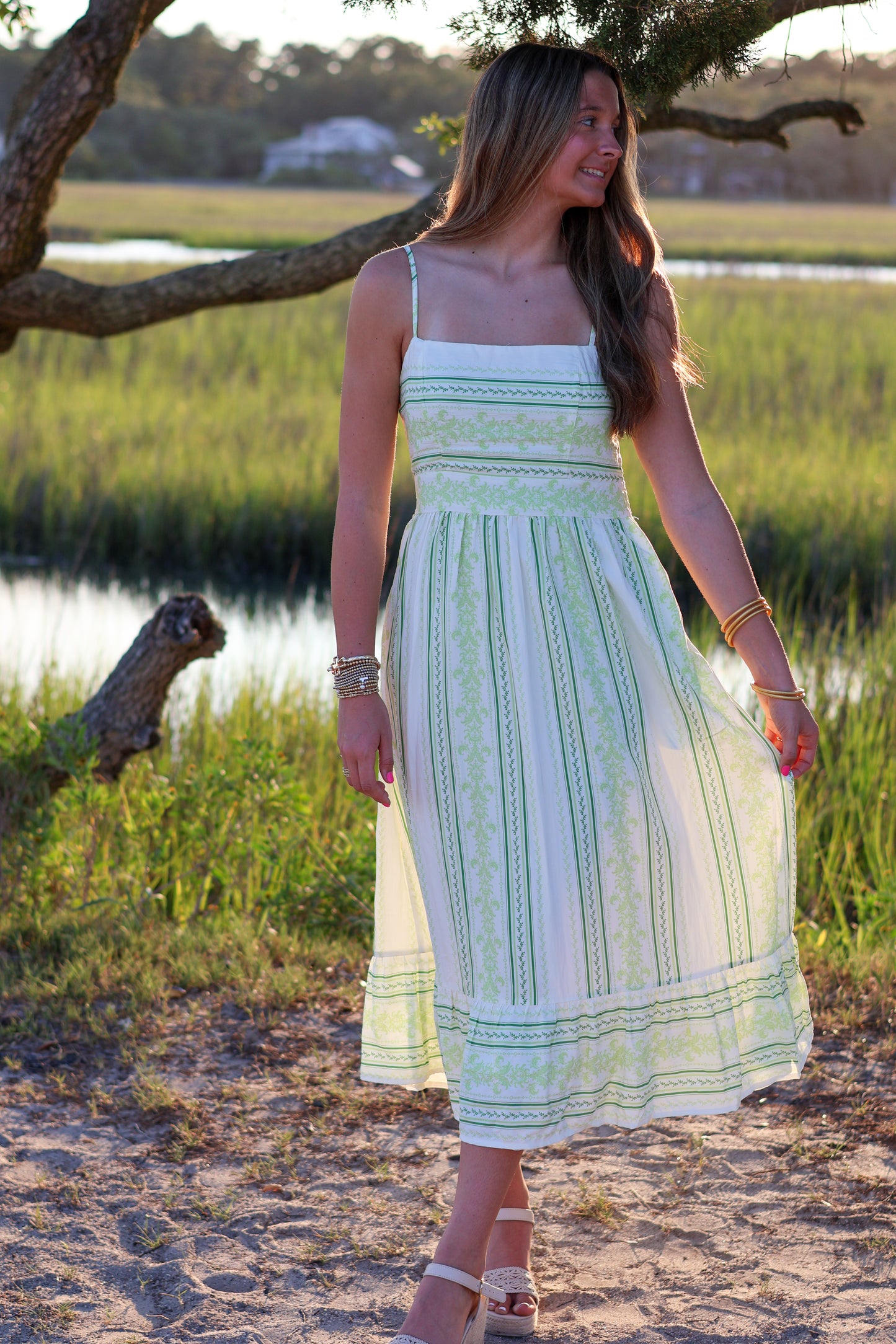 Ellie Striped Smocked Midi Dress