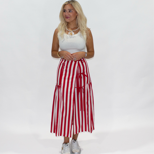 Sydney Red and White Striped Skirt