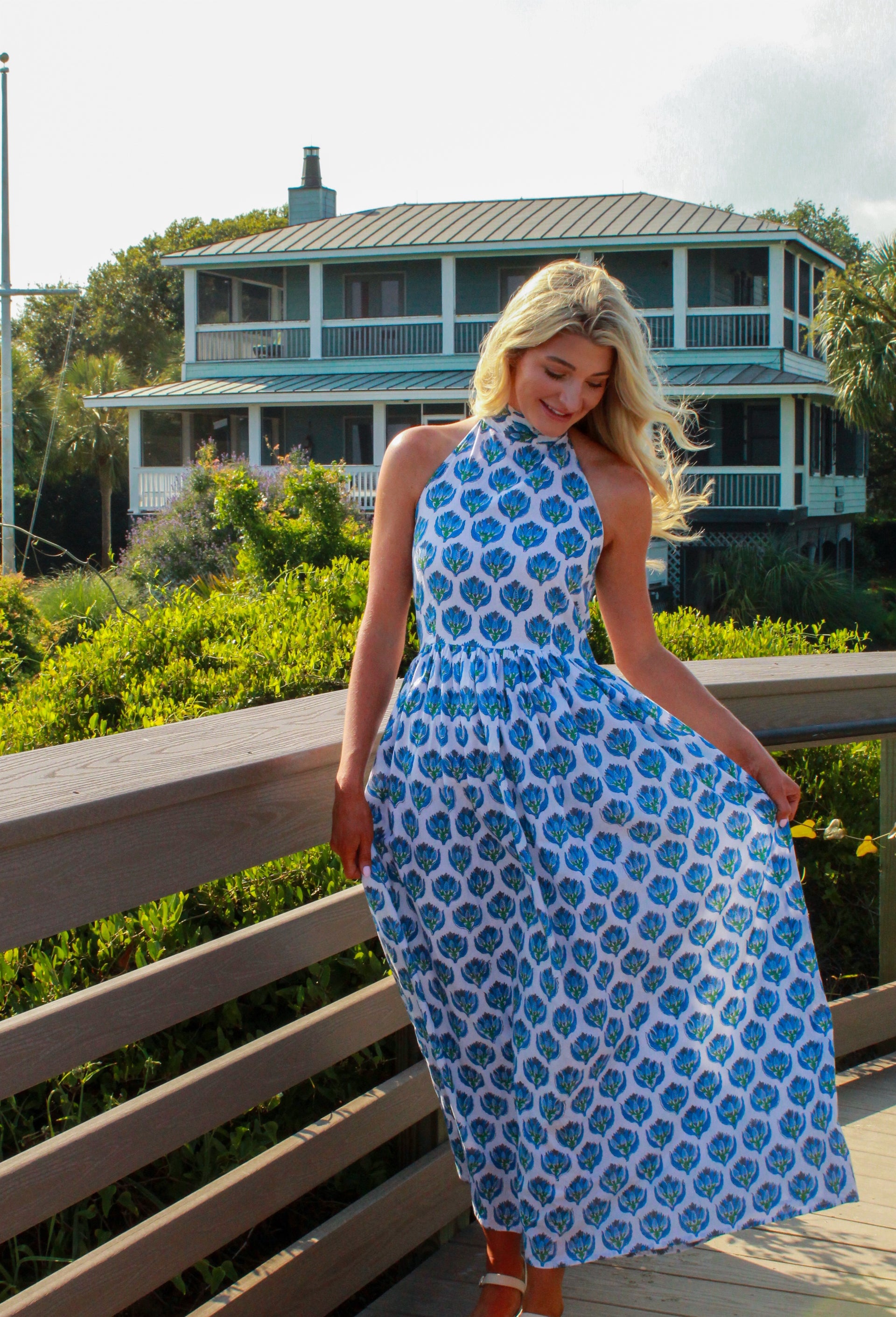 Coastal Blue Halter Neck Midi Dress Darling Blue Boutique Coastal Blue Halter Neck Midi Dress Darling Blue Boutique