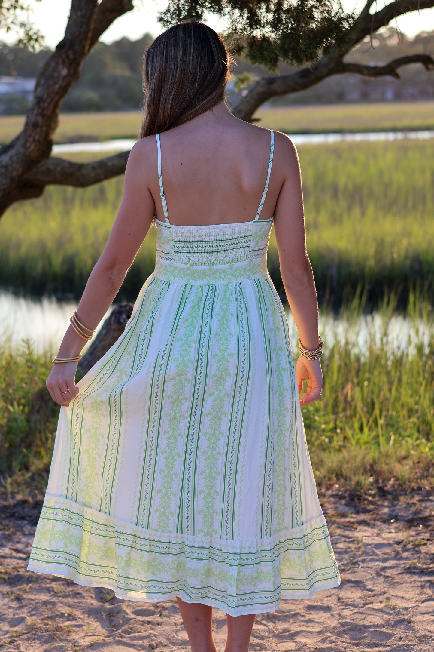 Ellie Striped Smocked Midi Dress