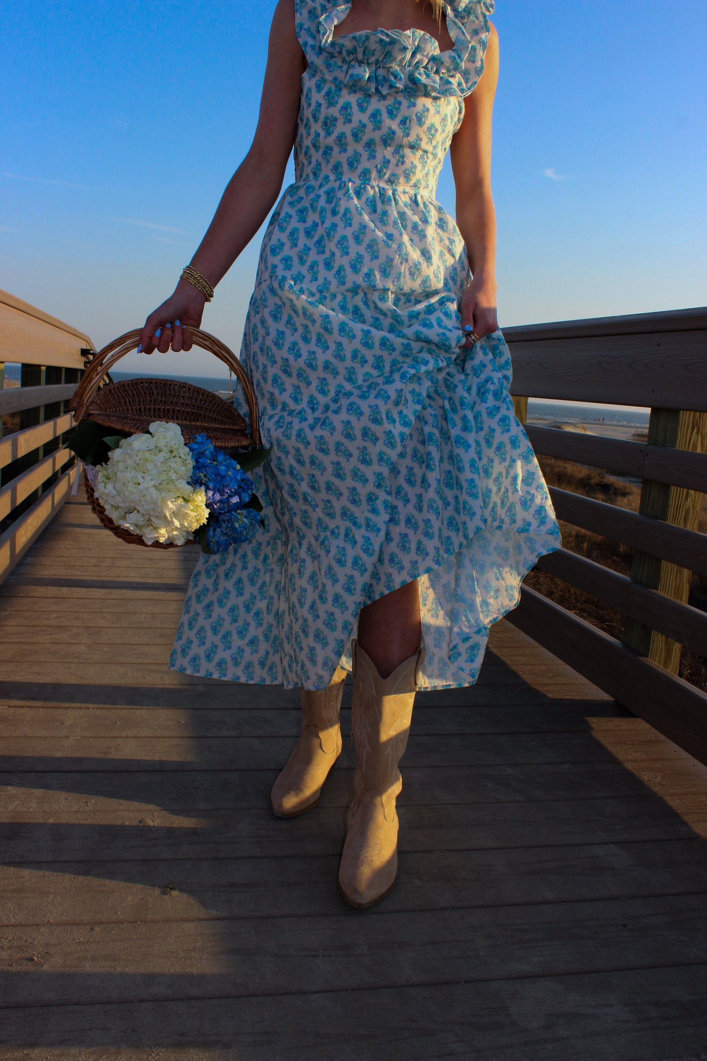 Sullivans Ruffle Midi Dress- Blue