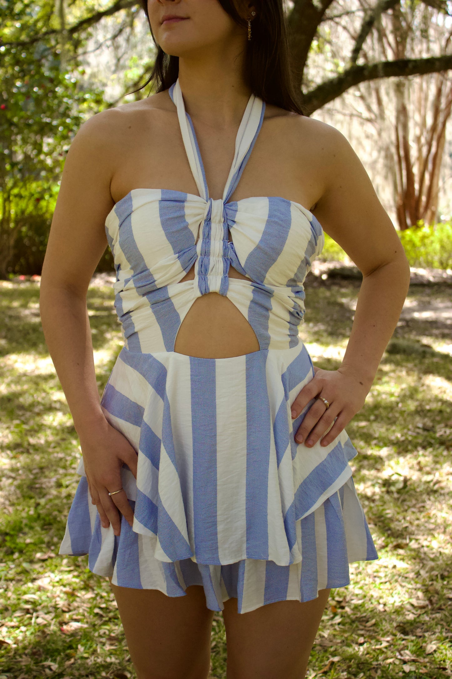 Sally Blue and White Stripe Romper