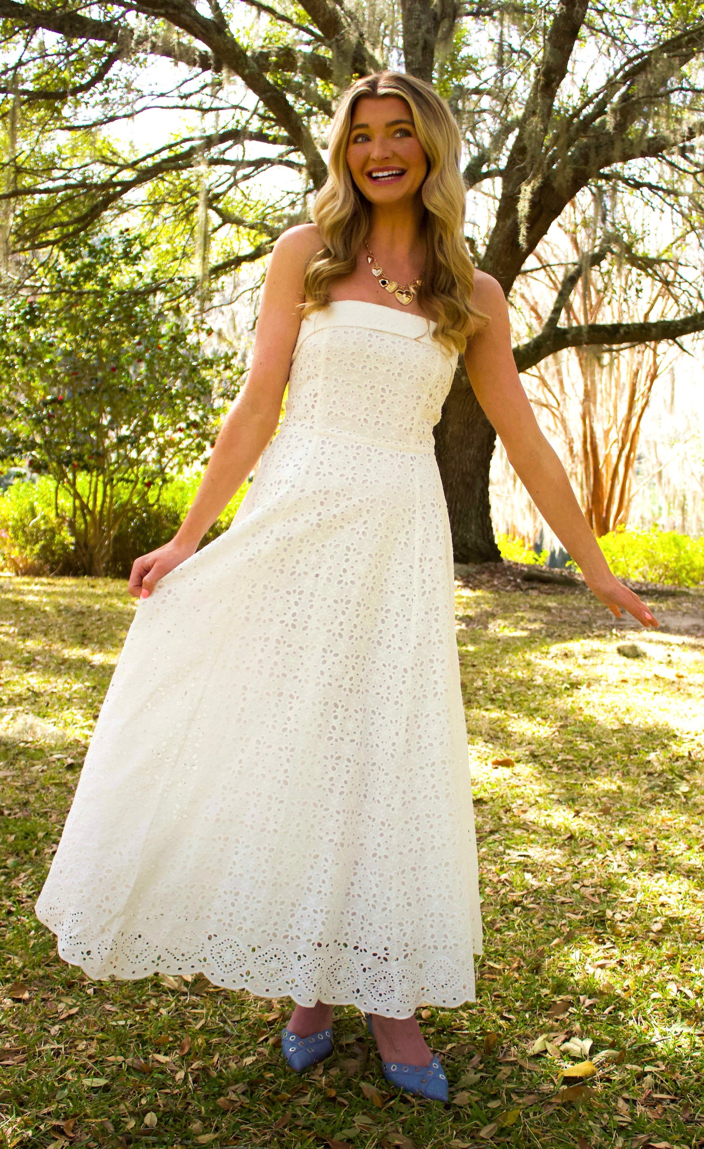 Going To The Chapel White Eyelet Midi Dress