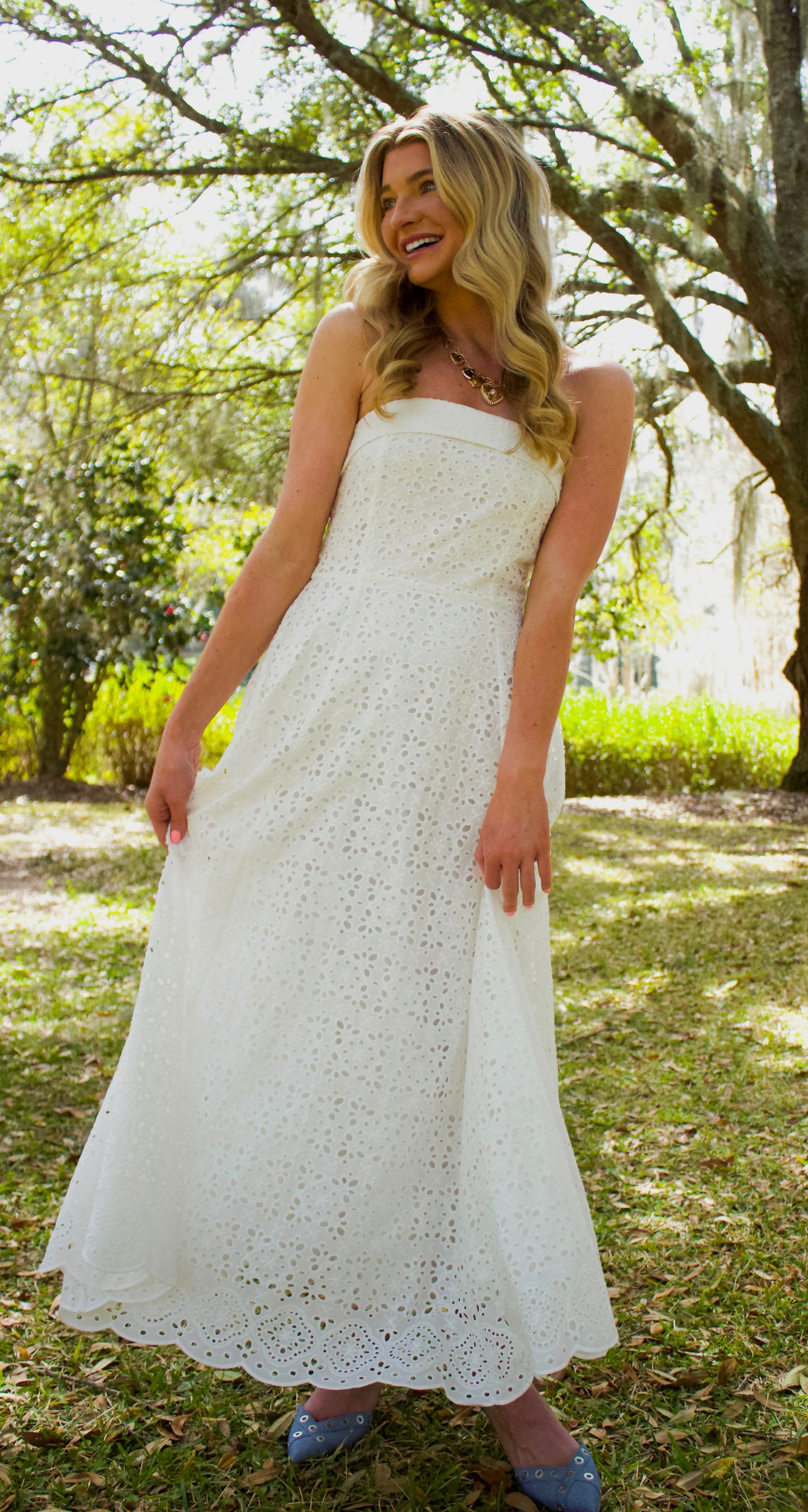 Going To The Chapel White Eyelet Midi Dress