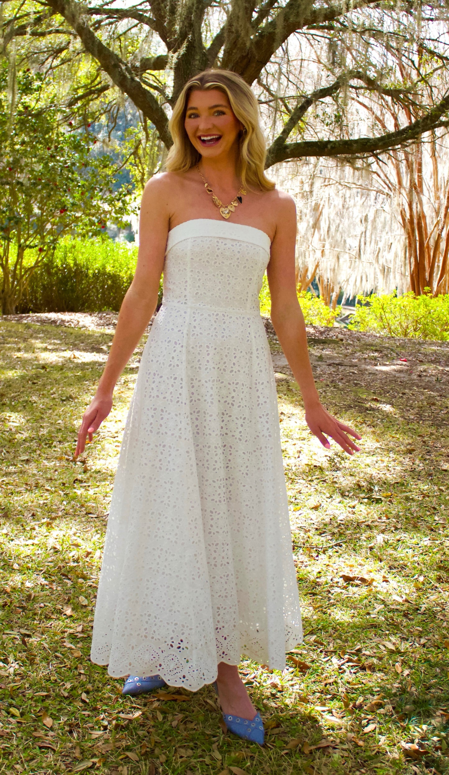 Going To The Chapel White Eyelet Midi Dress