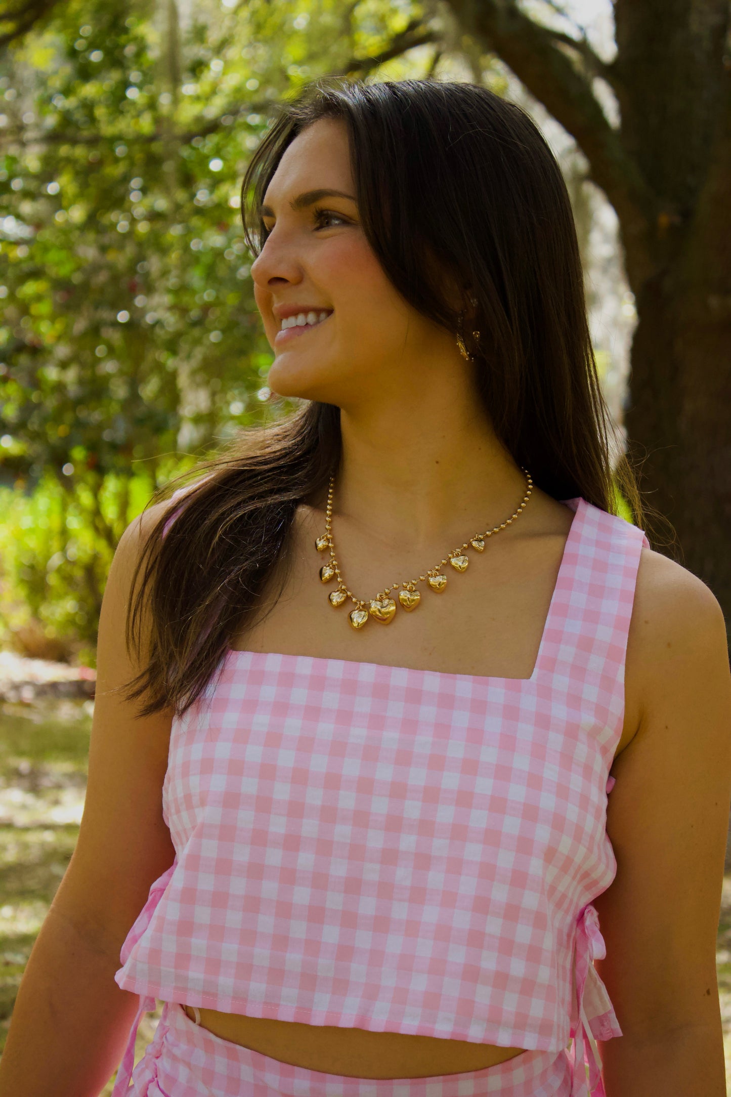 Azalea Pink Gingham Tank and Midi Skirt Set