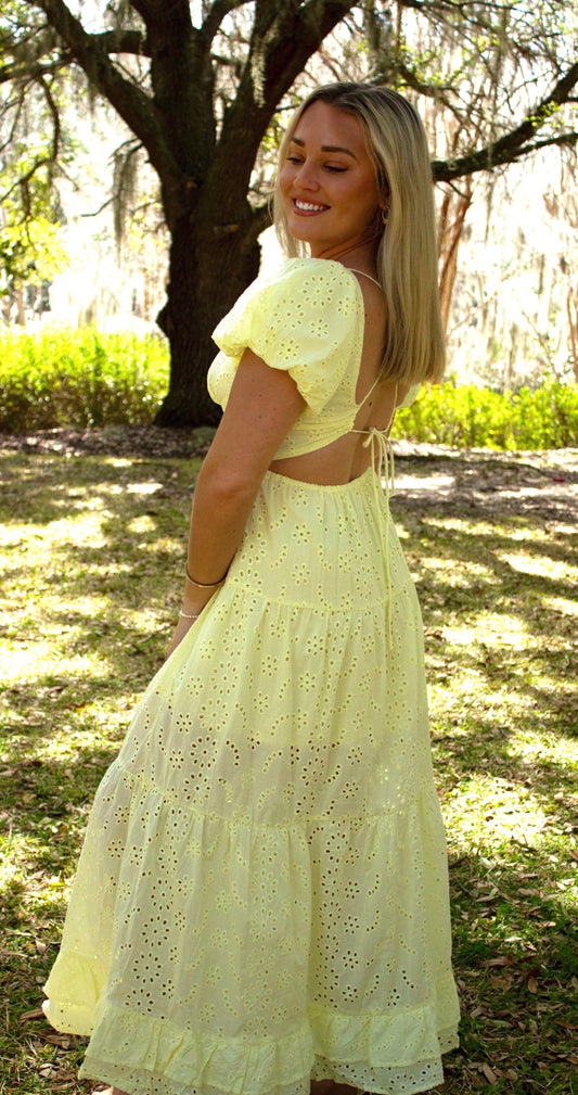 Better Days Ahead Yellow Eyelet Maxi Dress