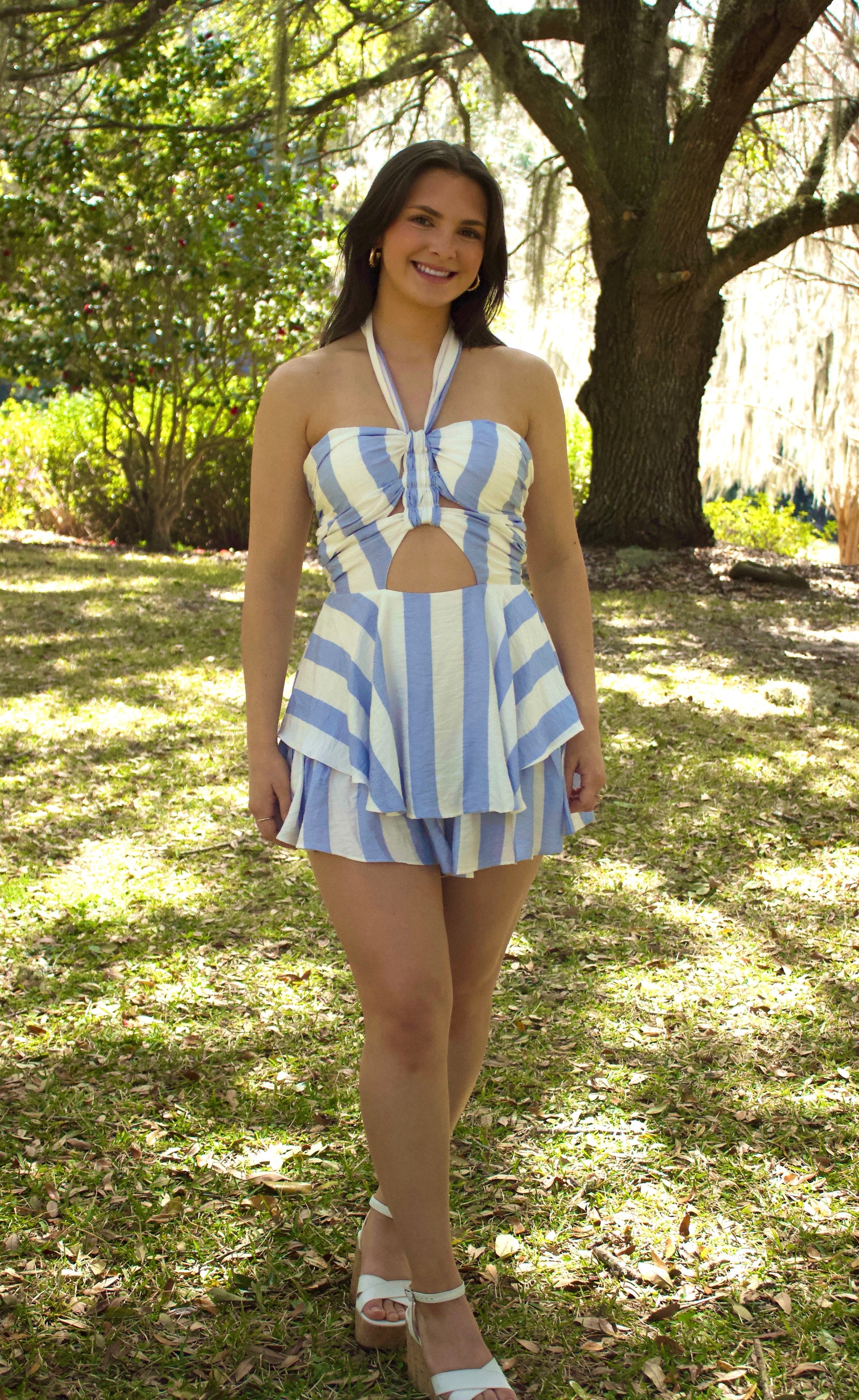 Sally Blue and White Stripe Romper - S Sally Blue and White Stripe Romper - S
