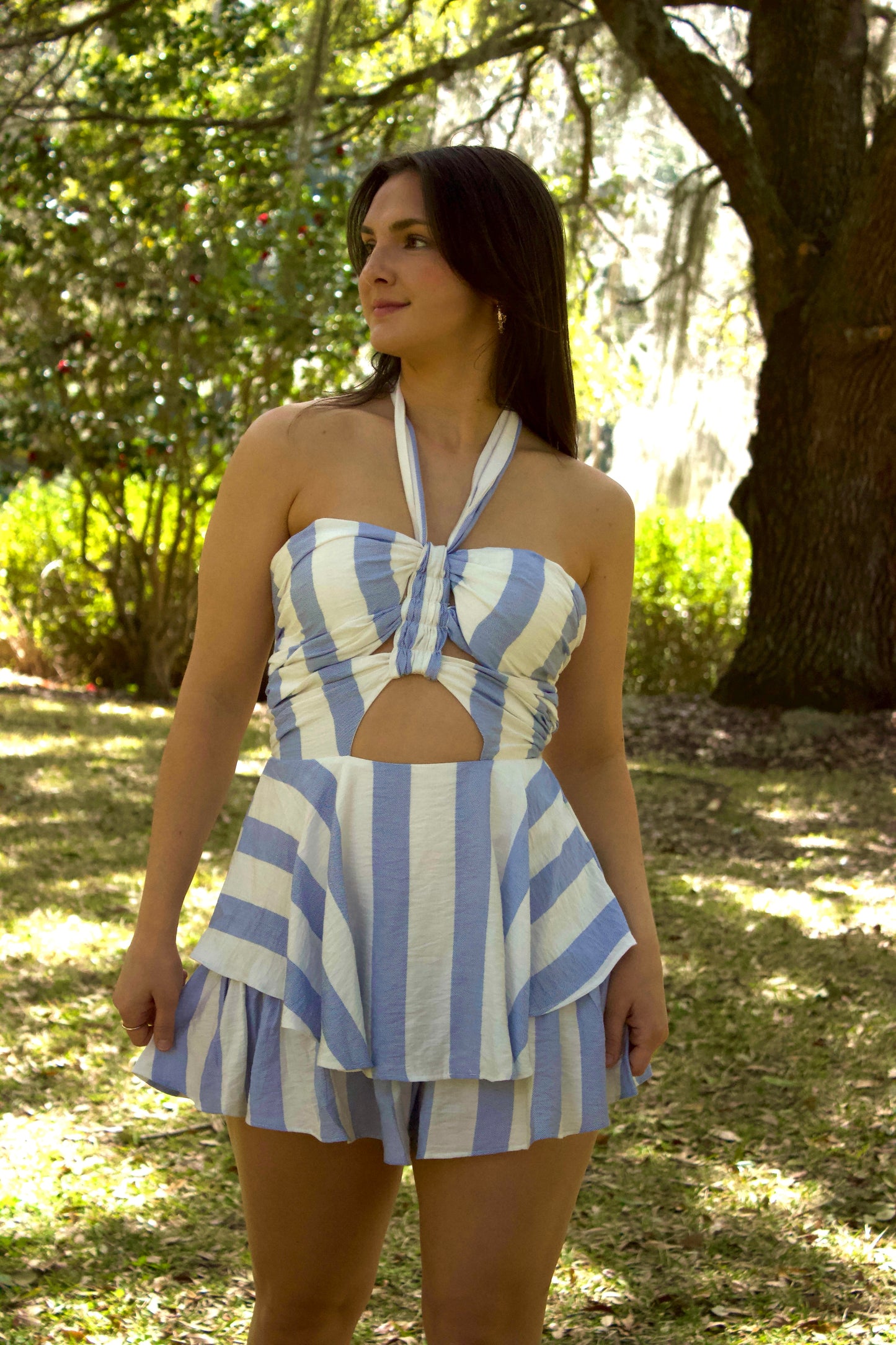 Sally Blue and White Stripe Romper