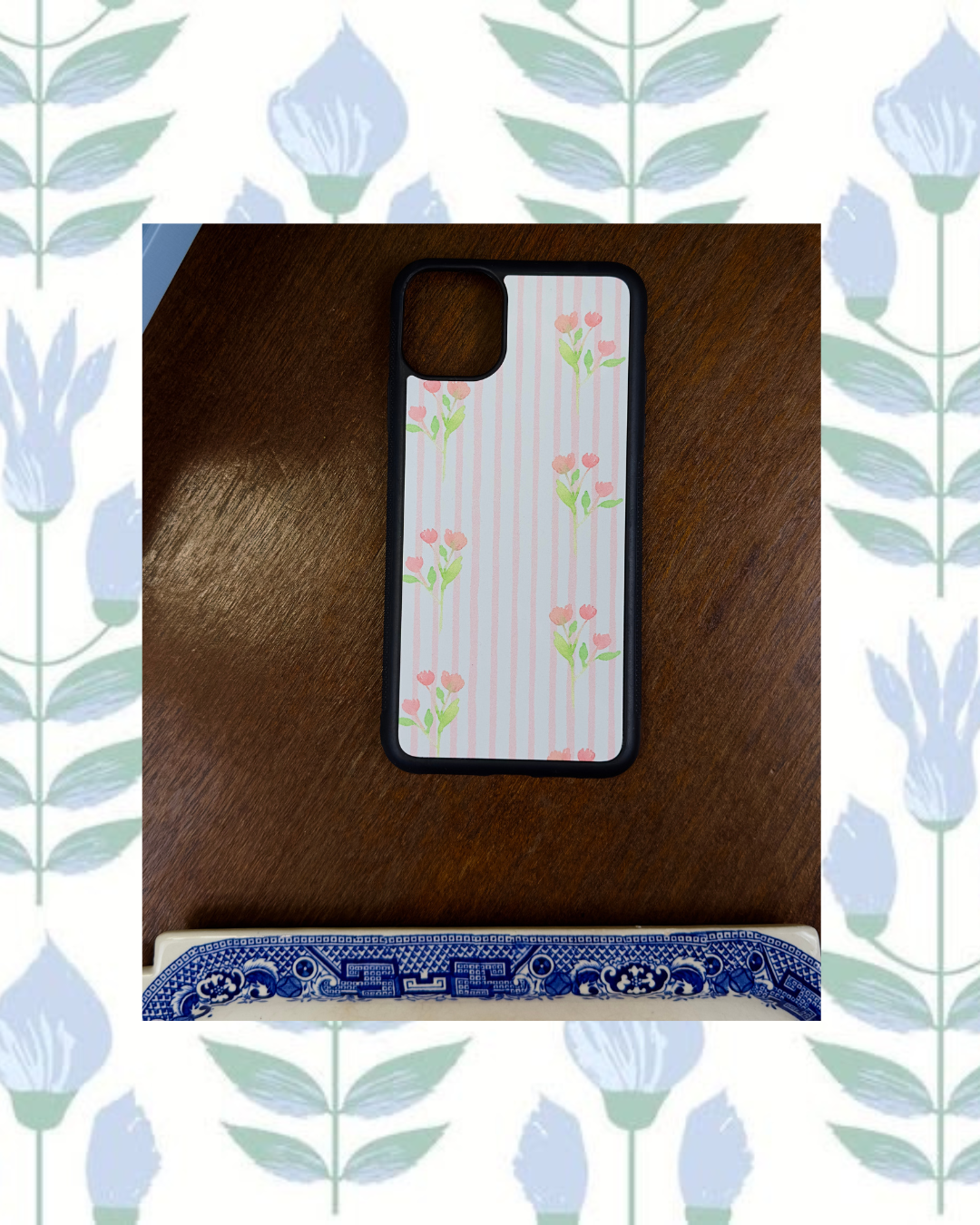Floral + Pink Stripes Phone Case
