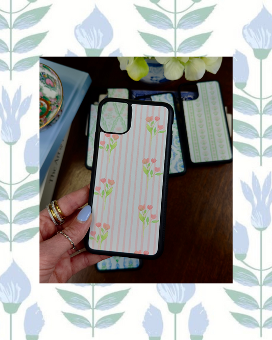 Floral + Pink Stripes Phone Case